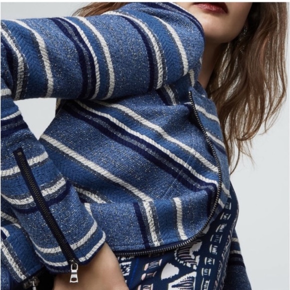 NWT BCBG MAXAZRIA Novak Striped Textured Moto Blazer Jacket Cotton Blend Sz XXS - Picture 4 of 13